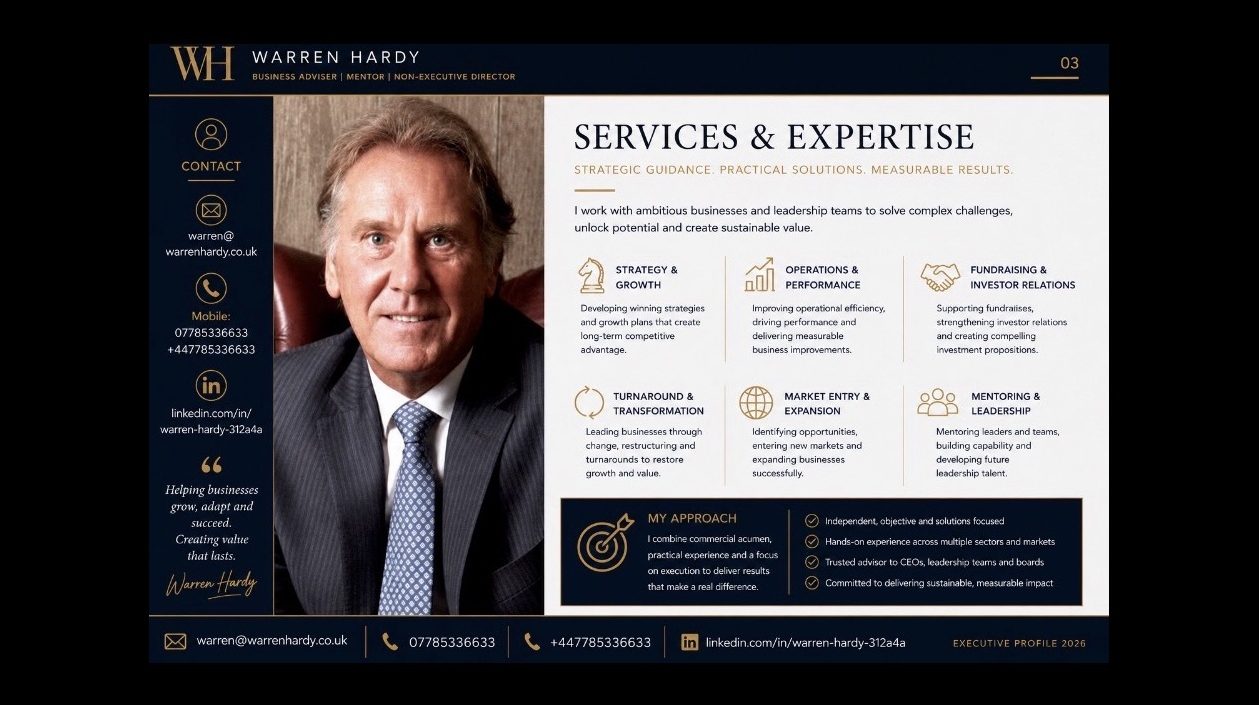 Warren Hardy services and expertise in strategy, operations, fundraising, turnaround, market entry and mentoring.