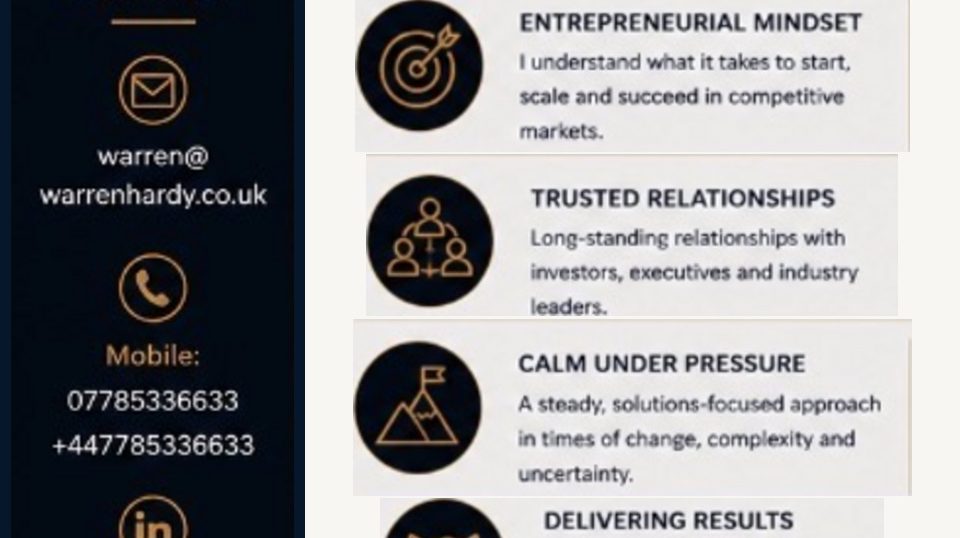 The organisations and leaders Warren Hardy works with, in a mobile-friendly stacked layout.