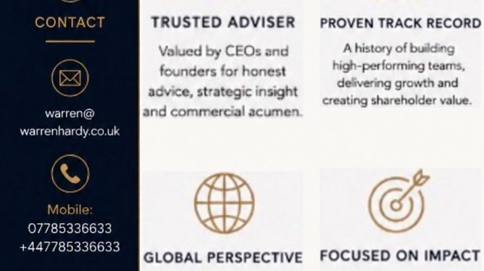 Warren Hardy executive summary in a mobile-friendly stacked layout.