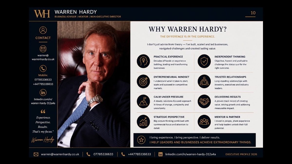 Why choose Warren Hardy: practical experience, independent thinking, trusted relationships and measurable results.
